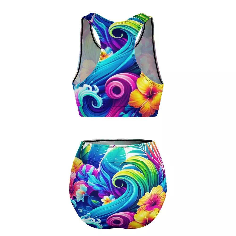 Neon Tropic High Waist Racerback Two Piece Swimsuit