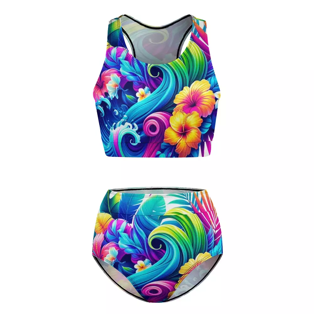 Neon Tropic High Waist Racerback Two Piece Swimsuit