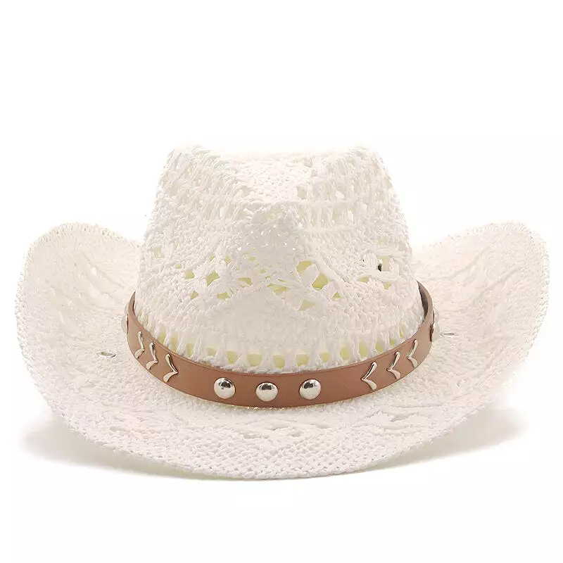 New Cowboy Hat Summer Straw Womens Hats Handmade Sun Hat for Men Cowgirl False Gem Decoration Casual Beach Cap Panama