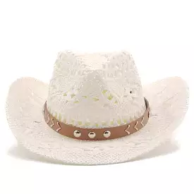 New Cowboy Hat Summer Straw Womens Hats Handmade Sun Hat for Men Cowgirl False Gem Decoration Casual Beach Cap Panama