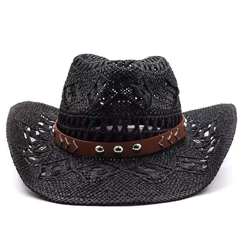 New Cowboy Hat Summer Straw Womens Hats Handmade Sun Hat for Men Cowgirl False Gem Decoration Casual Beach Cap Panama