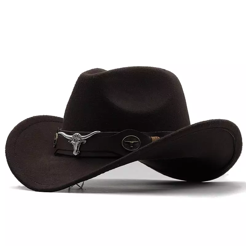 New Wome Men Black Wool Chapeu Western Cowboy Hat Gentleman Jazz Sombrero Hombre Cap Dad Cowgirl Hats Size 56-58cm