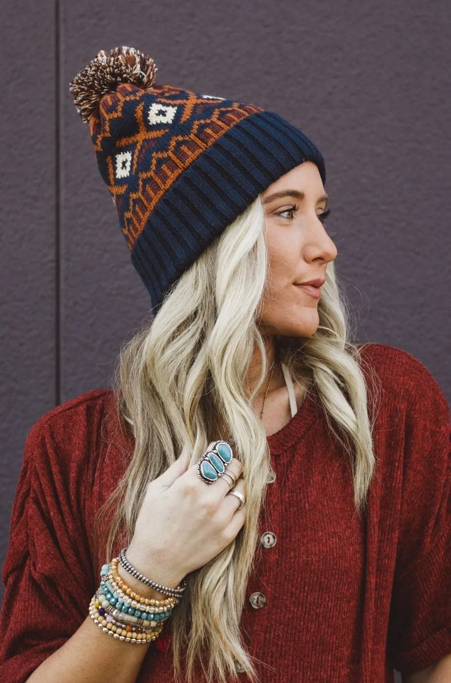 Nili Pom Beanie - Camel Multi