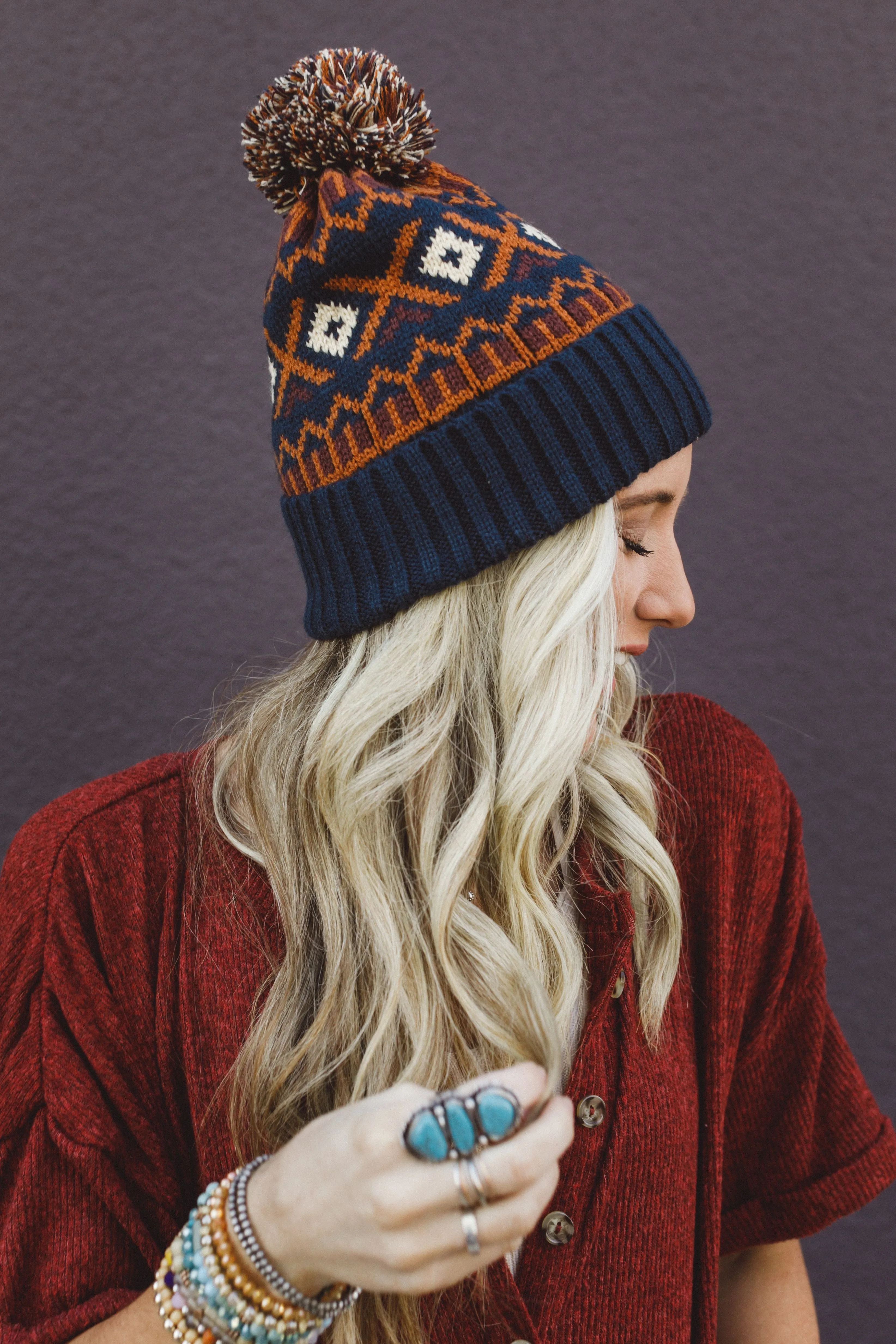 Nili Pom Beanie - Camel Multi