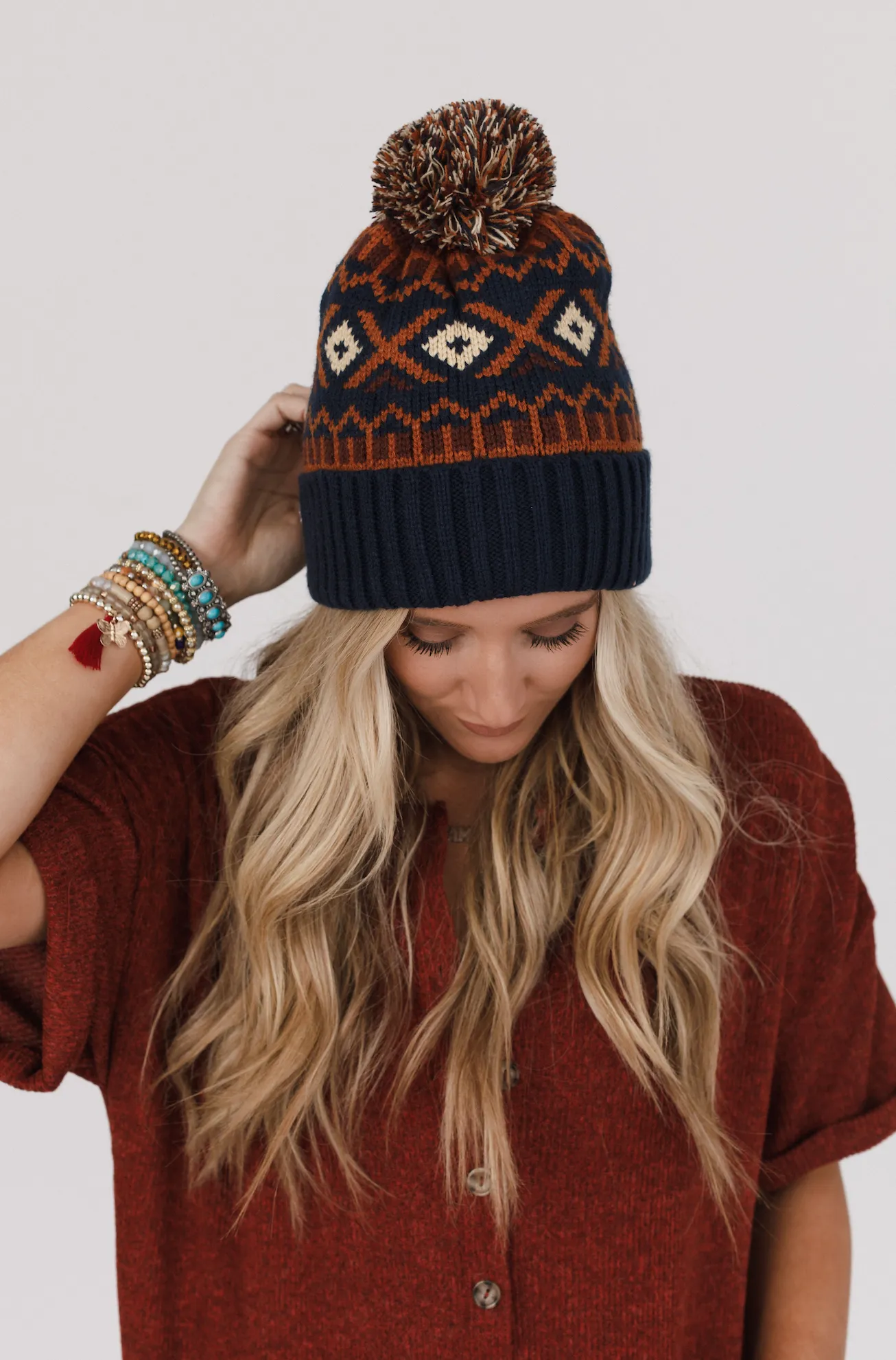 Nili Pom Beanie - Camel Multi