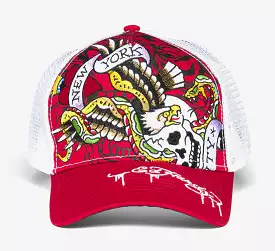 NYC Eagle Trucker Mens Hat (Red/White)