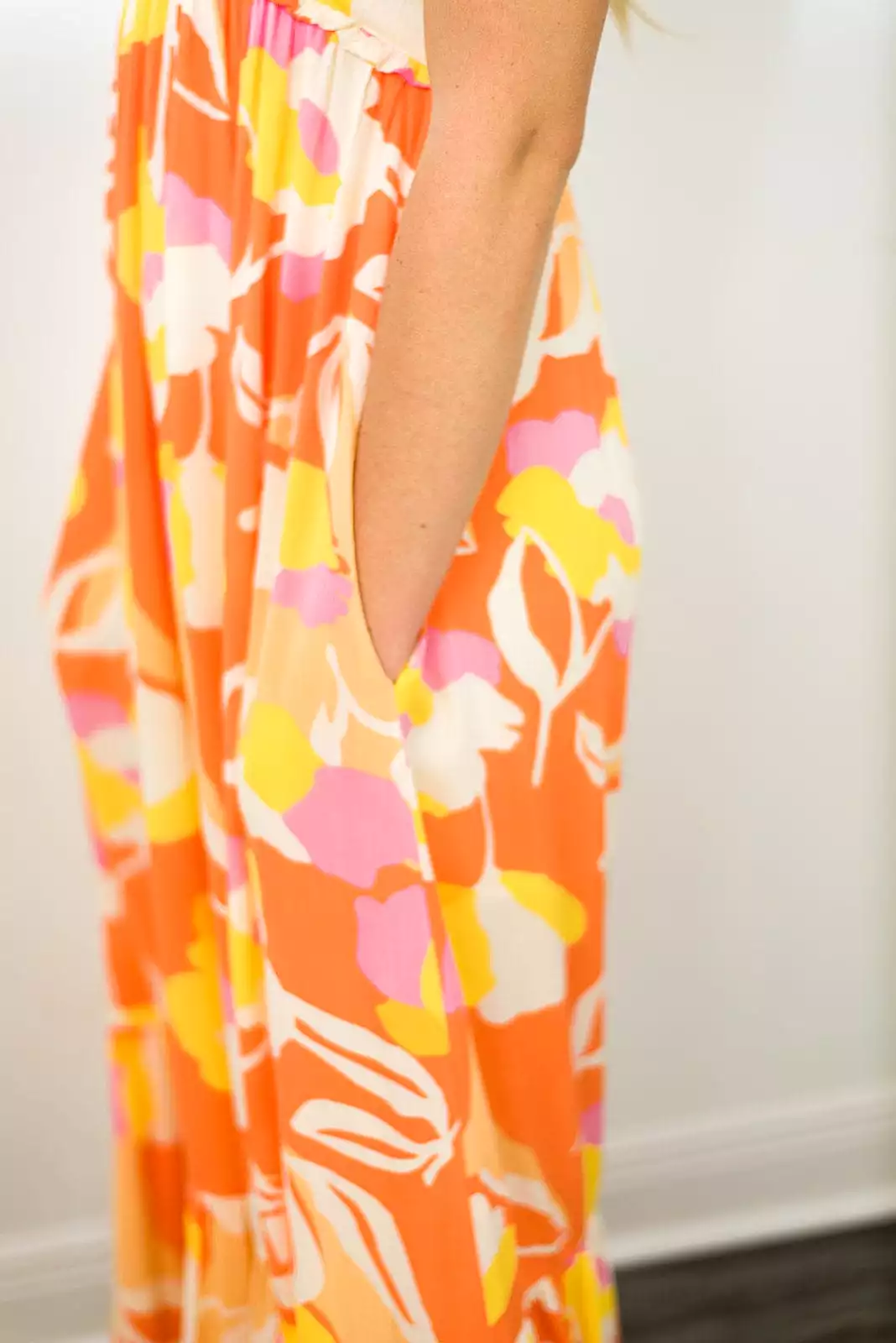 Orange Floral Halter Maxi Dress