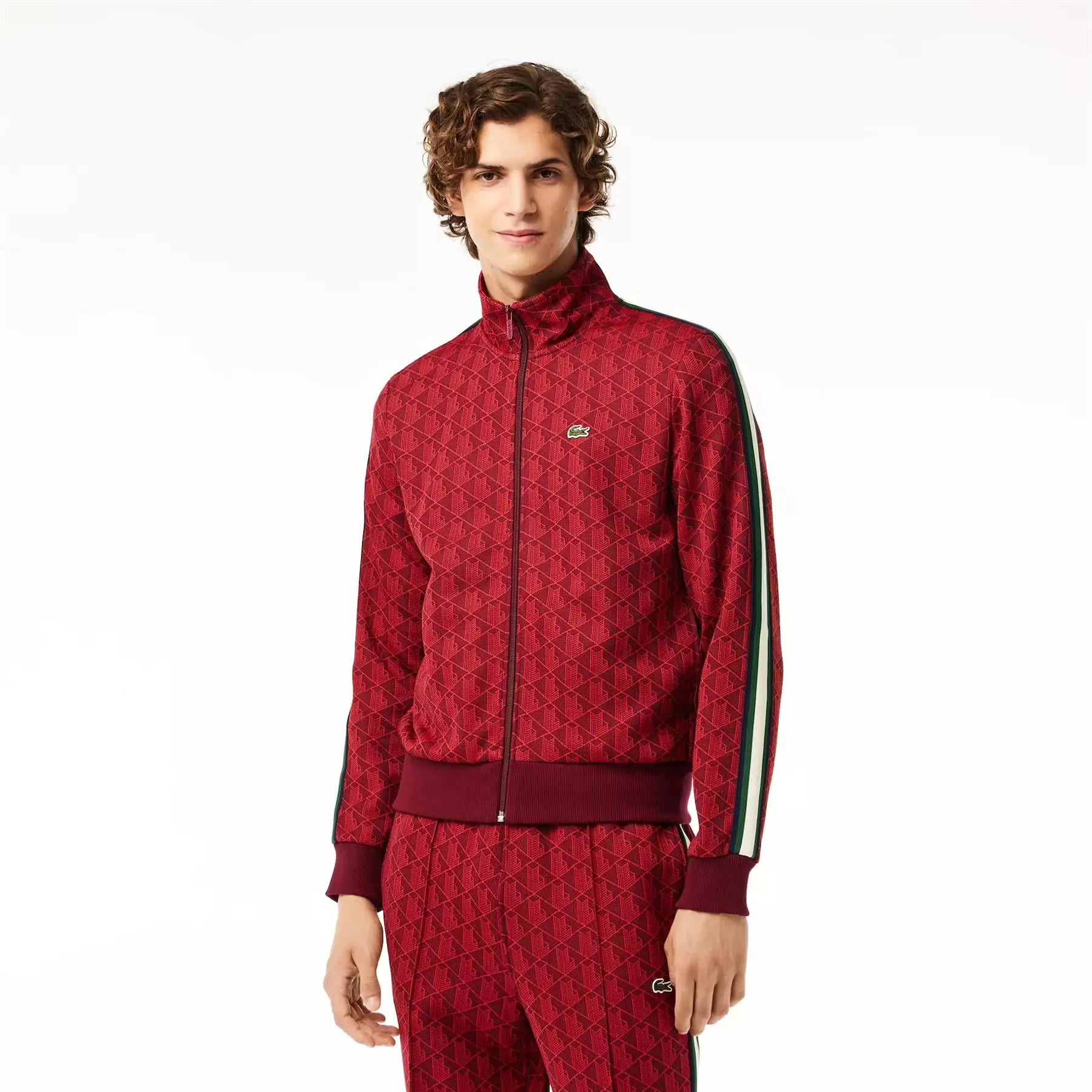 Paris Jacquard Monogram Full Zip Cotton Blend Mid Layer Red - AW23