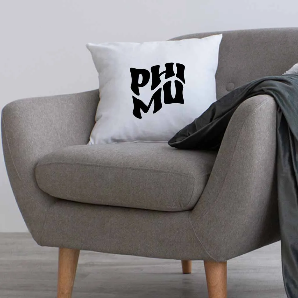 Phi Mu Greek Mod Design on a Sorority Throw Pillow Cover for Dorm Room or Apartment Decor