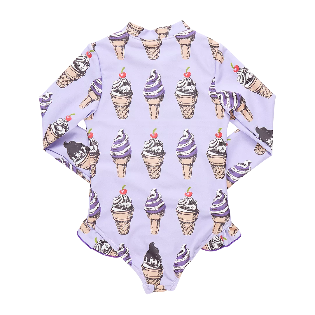 Pink Chicken Baby Girls Arden Rashguard Swimsuit - Lavender Soft Serve