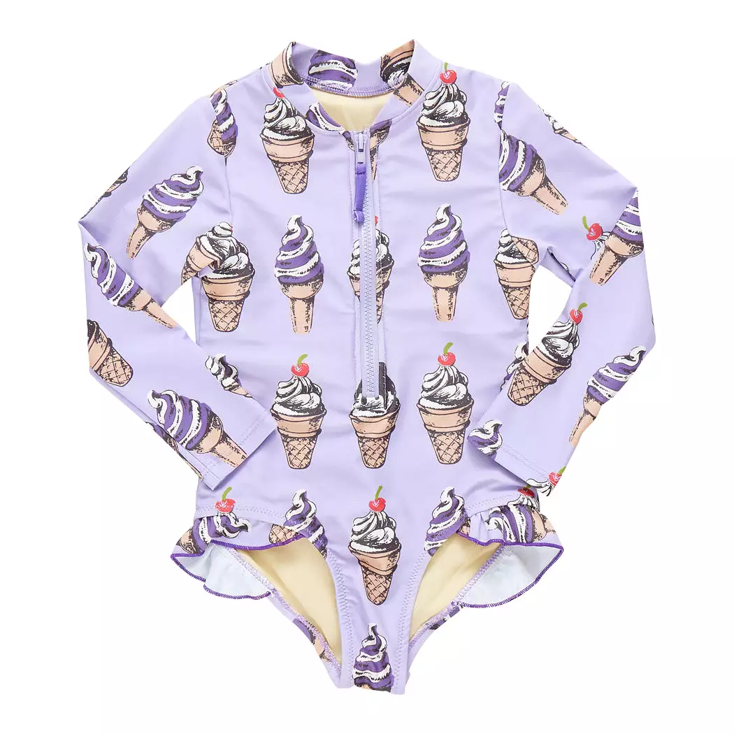 Pink Chicken Baby Girls Arden Rashguard Swimsuit - Lavender Soft Serve