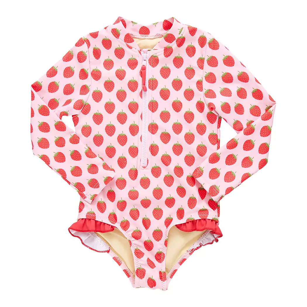 Pink Chicken Baby Girls Arden Rashguard Swimsuit - Strawberries