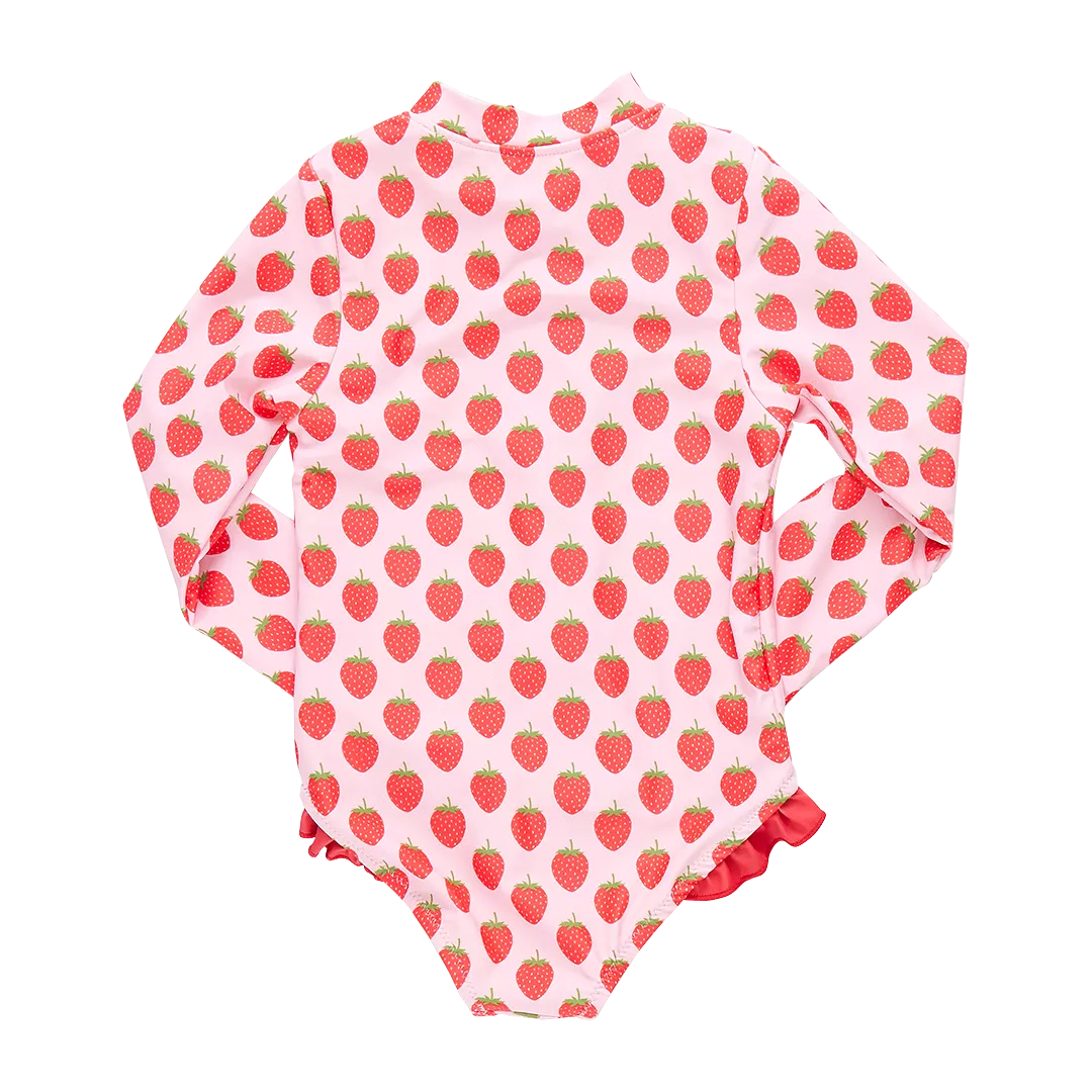 Pink Chicken Baby Girls Arden Rashguard Swimsuit - Strawberries