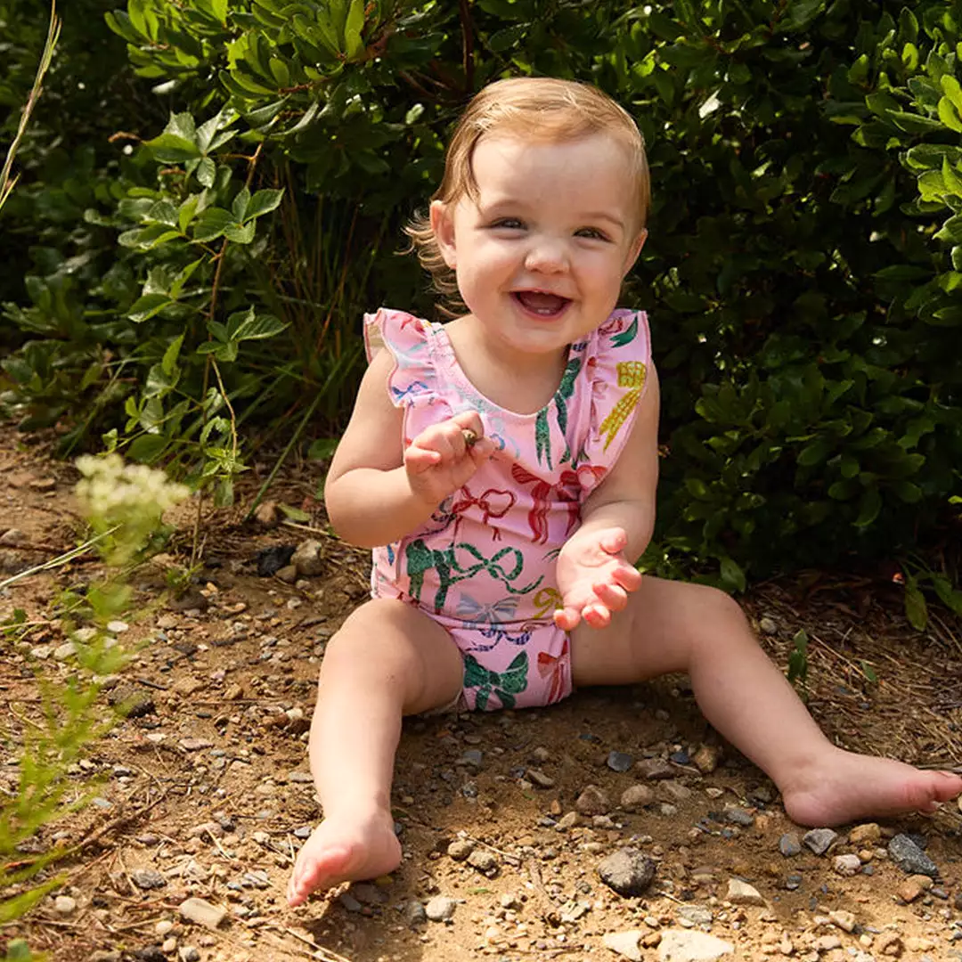 Pink Chicken Baby Girls Katniss Swimsuit - Watercolor Bows