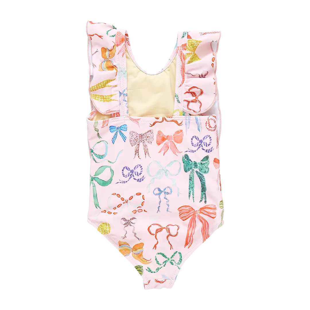 Pink Chicken Baby Girls Katniss Swimsuit - Watercolor Bows