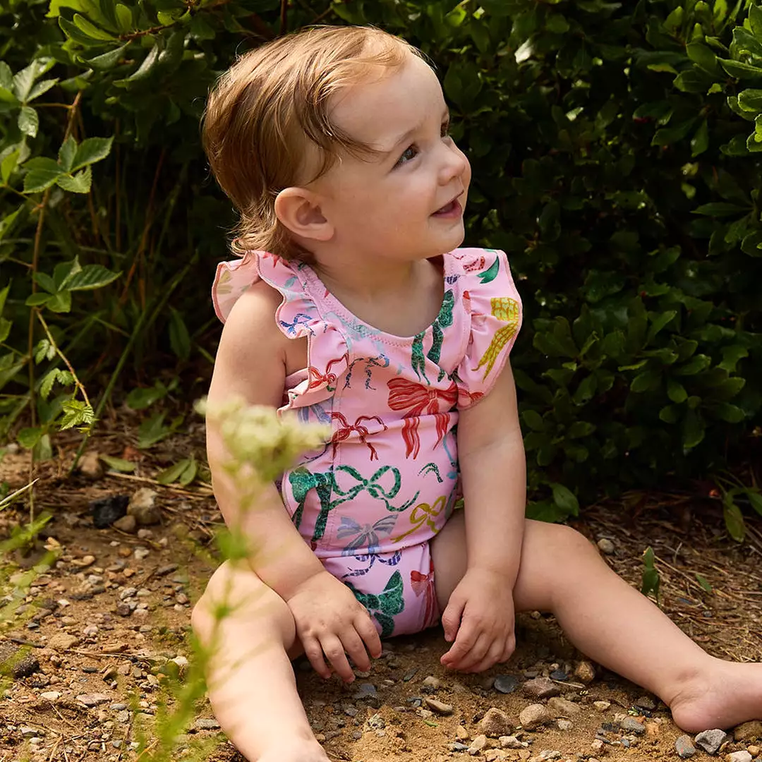 Pink Chicken Baby Girls Katniss Swimsuit - Watercolor Bows