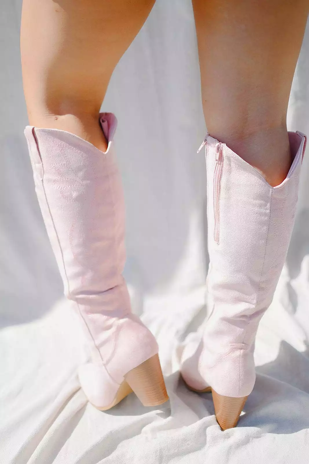 Pink Suede Knee High Cowgirl Boots