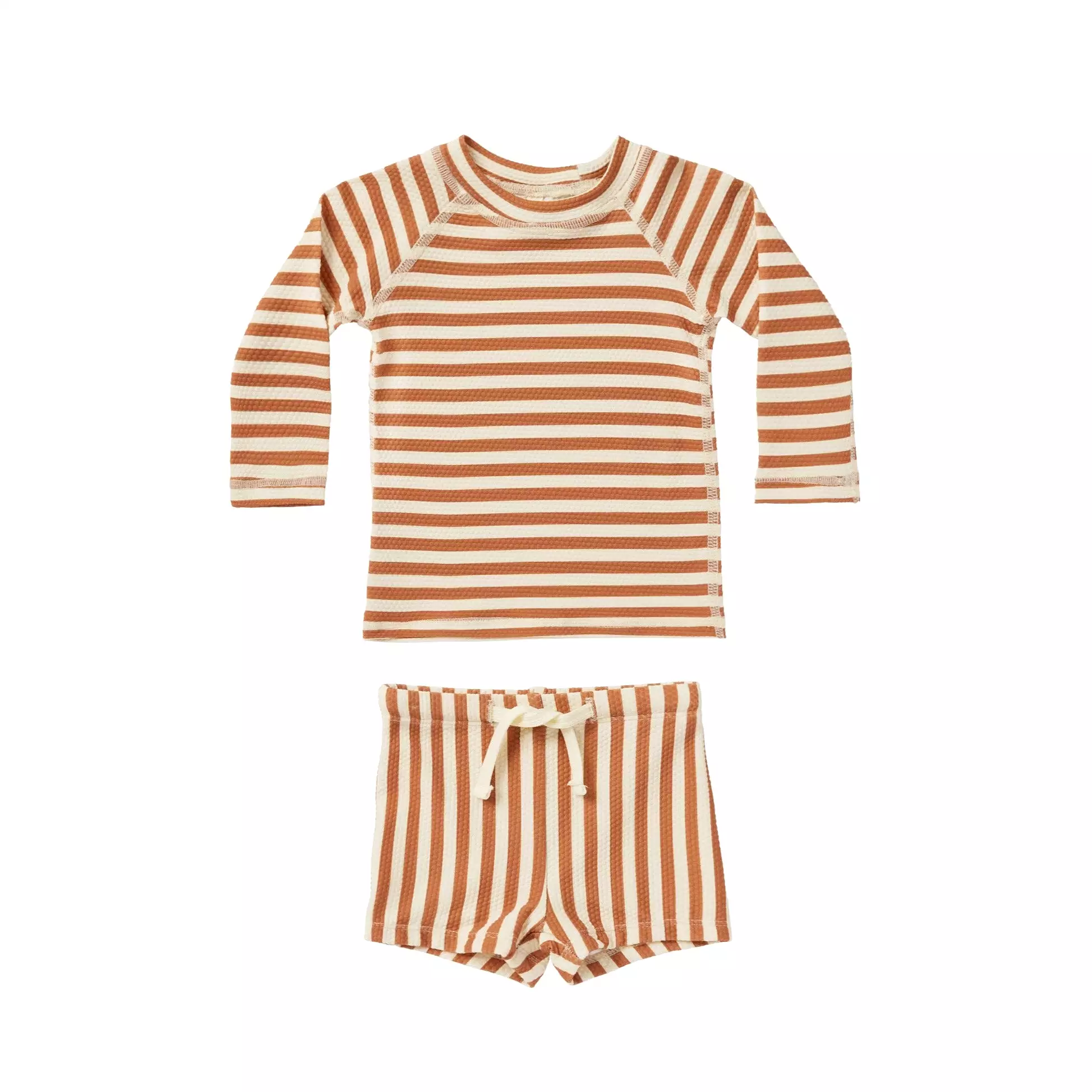 Quincy Mae Finn Rashguard + Short Set - Clay Stripe