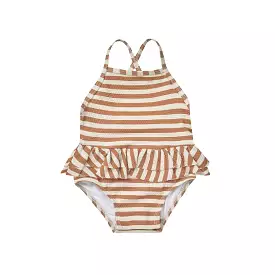 Quincy Mae Ruffled One-Piece Swimsuit - Clay Stripe