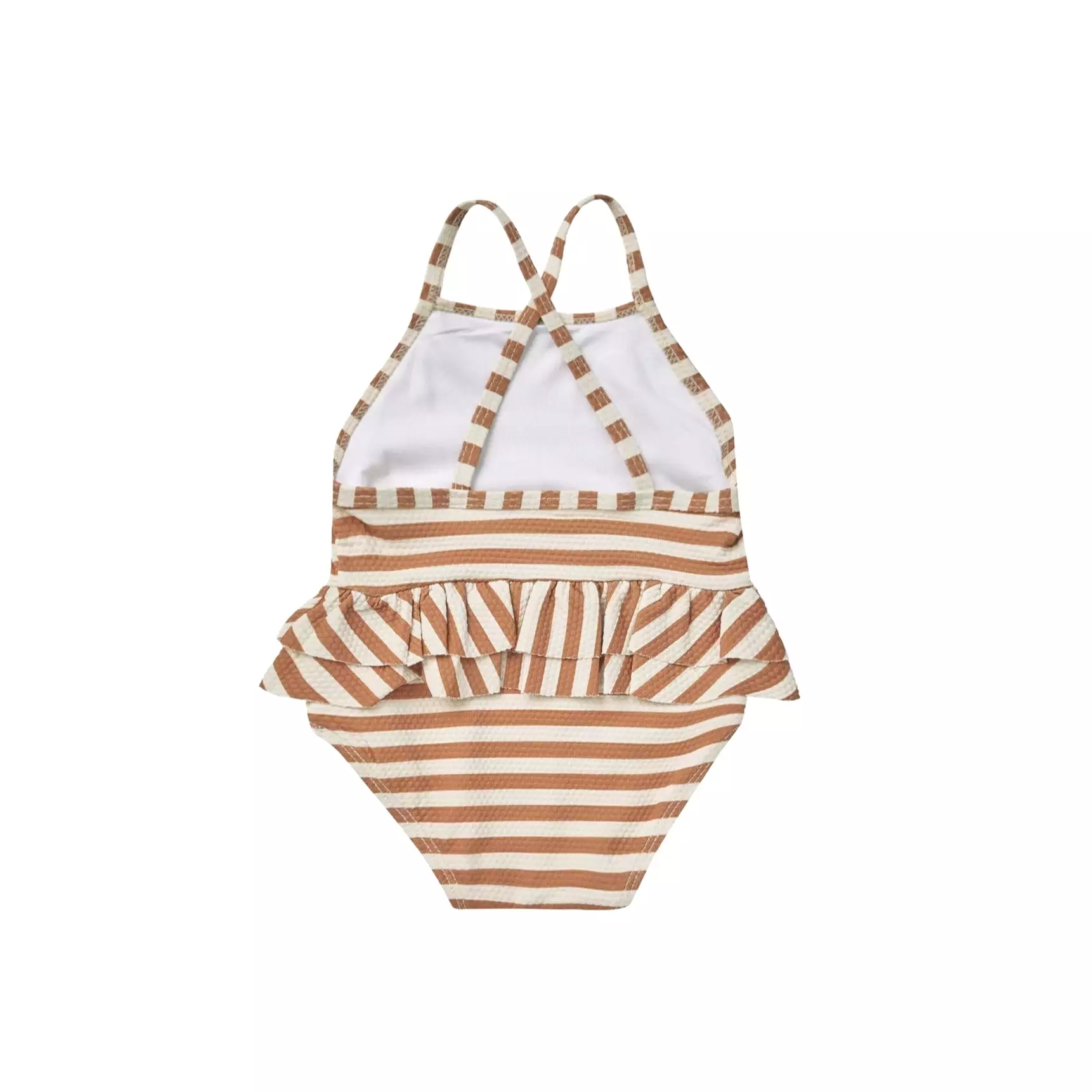 Quincy Mae Ruffled One-Piece Swimsuit - Clay Stripe