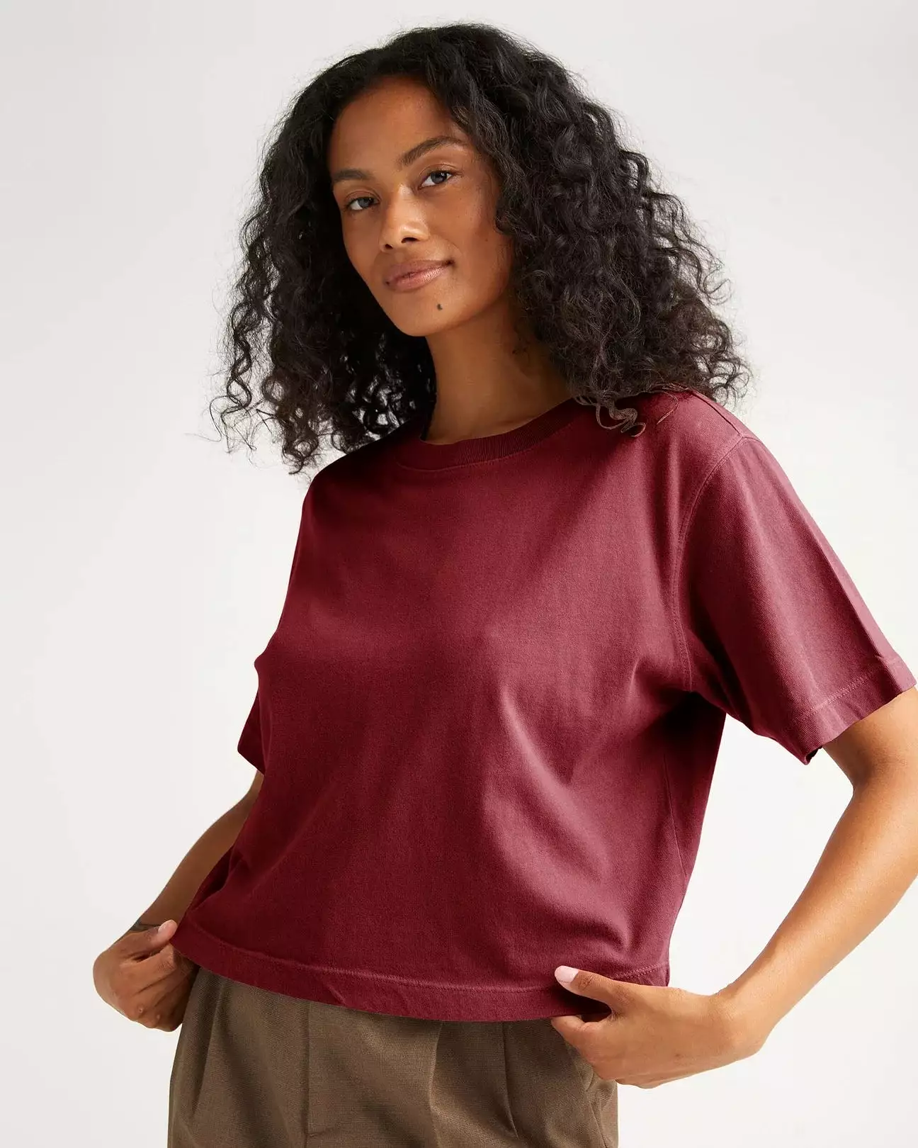 RicherPoorer Women's Relaxed Crop Tee - Ruby Port