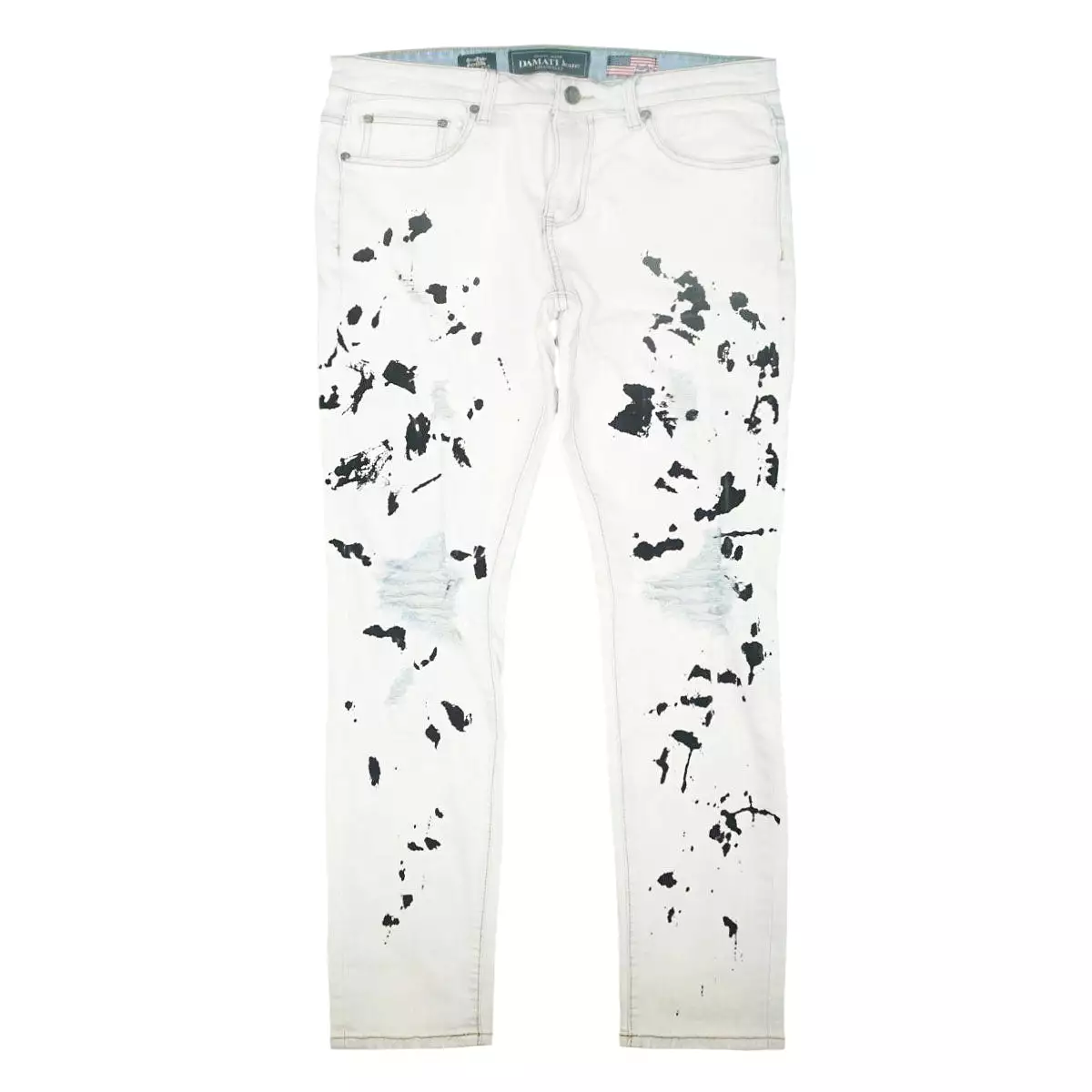 Salas Prem Distressed Stretch Splatter Denim (White) /C2