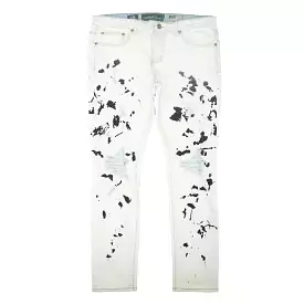 Salas Prem Distressed Stretch Splatter Denim (White) /C2