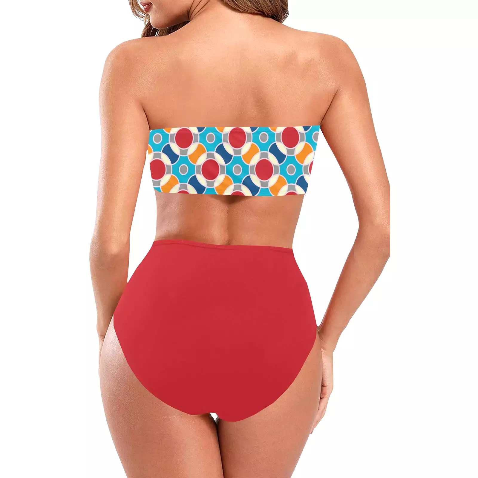 scarlet red solid Chest Wrap Bikini Swimsuit (Model S36)