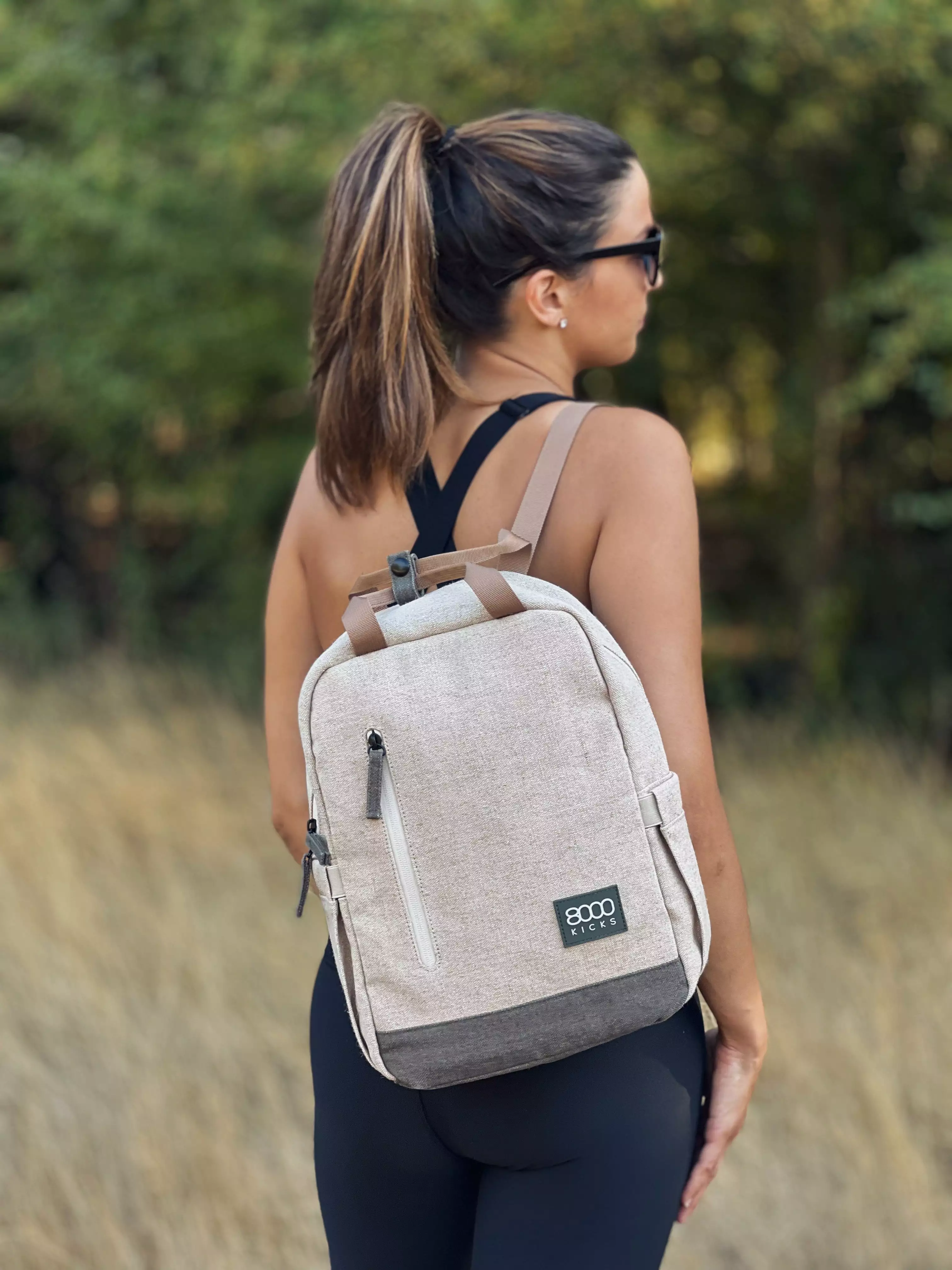 Small Hemp Backpack in Beige and Green