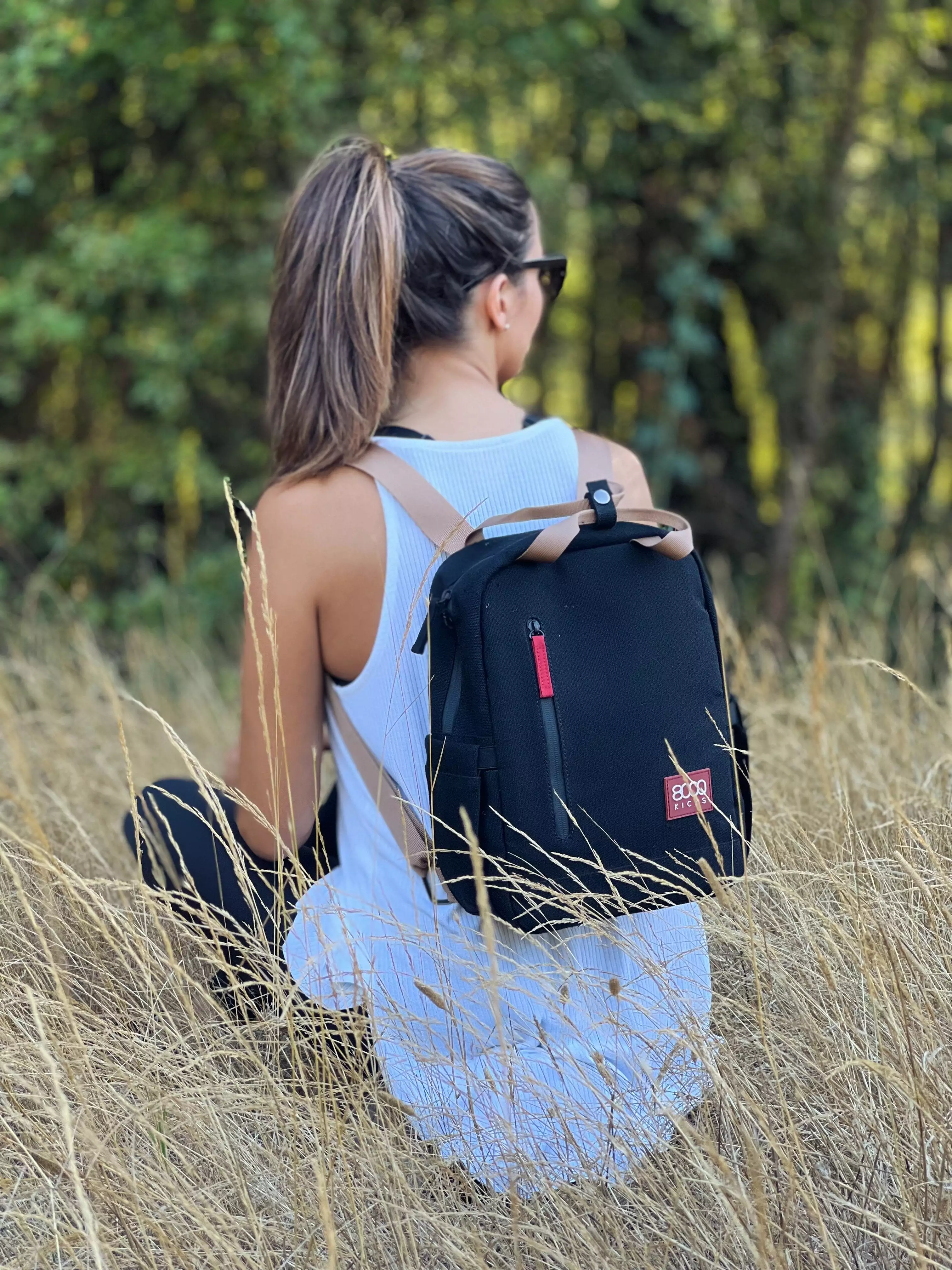 Small Hemp Backpack in Beige and Green