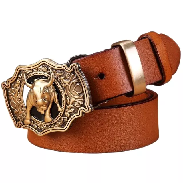 Solid brass buckle full grain cowhide 100% genuine leather designer belt men high quality luxury cowboy brown black camel real