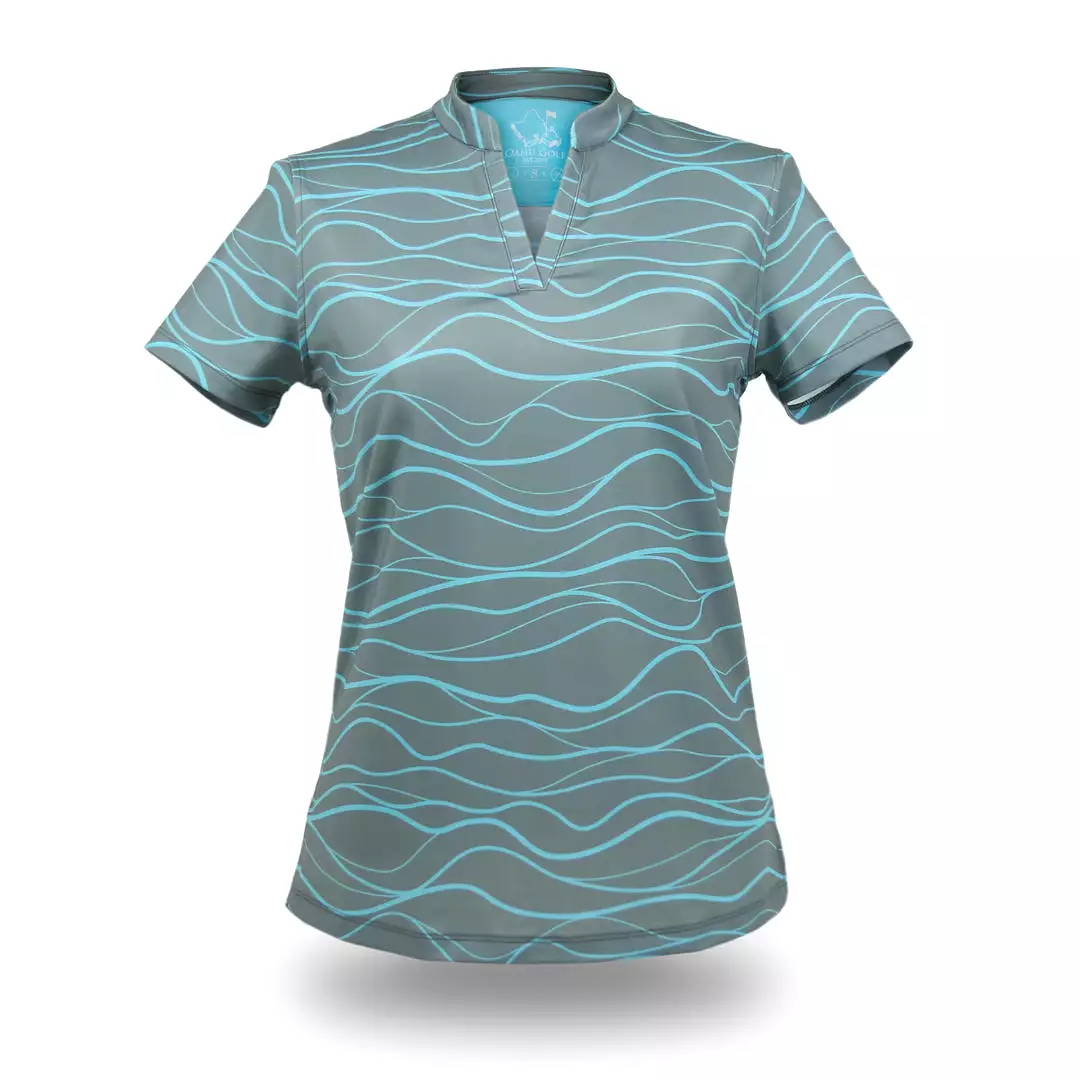 Wavy Blue Dunes- OGA Women's Polo - Gray / Sky Blue