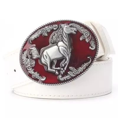 Western cowboy style men's belt horse leather totem courser horsemanship metal buckle horserace belt leather steed animal logo