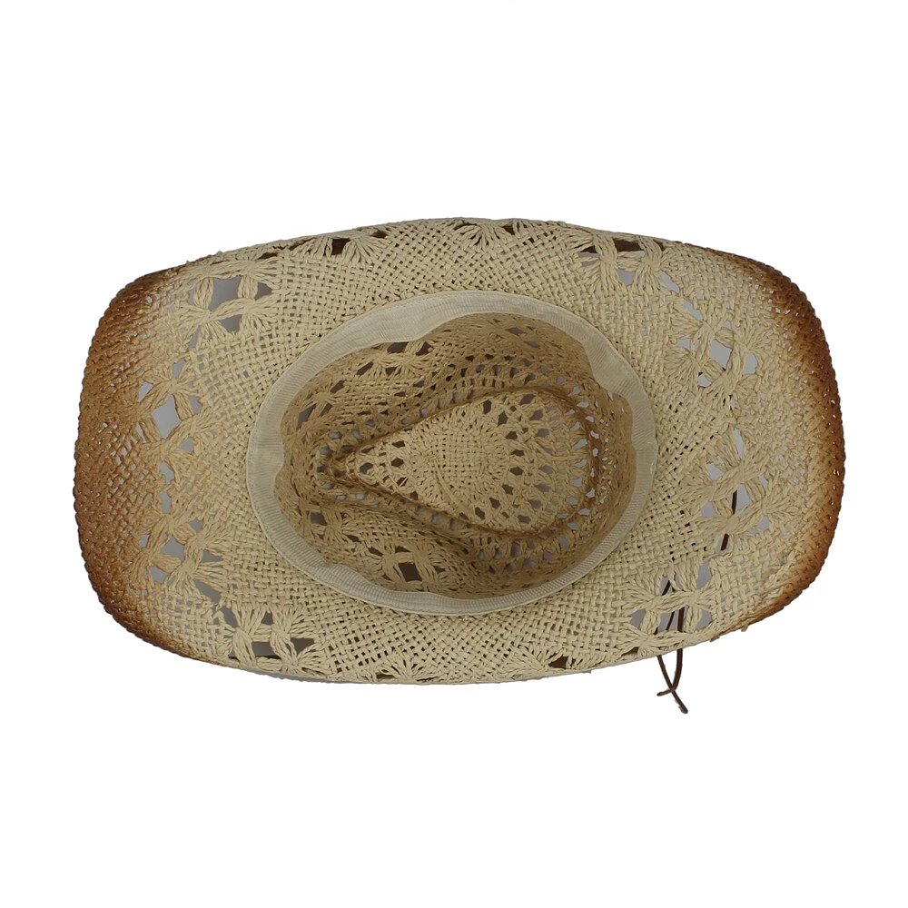 Women Straw Hollow Western Cowboy Hat Lady Handmade Peacock Feather Sombrero Hombre Beach Cowgirl Jazz Sun Hat Size 56-58CM