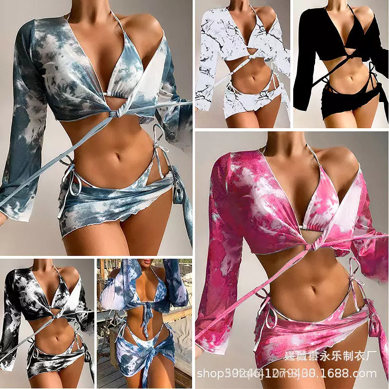 Women's split tie-dye sexy four-piece bikini swimsuit